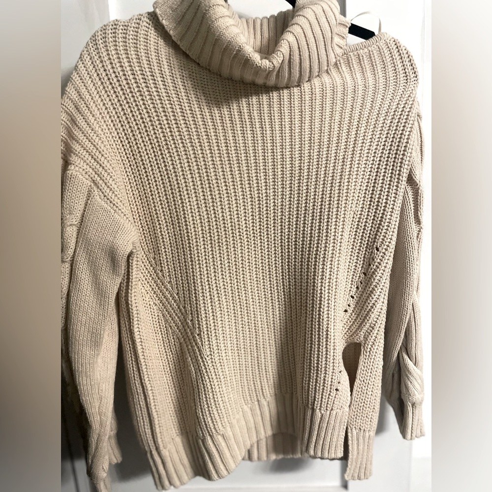 ASTR shoulder cut out beige sweater